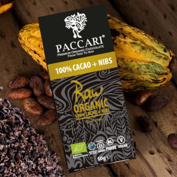 PACCARI Bio Schokolade 100 % + Nibs Raw 50 g